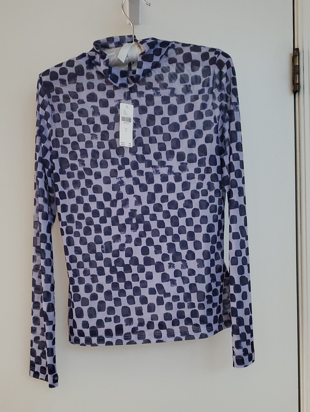BNWT Anthropologie Long-Sleeve mesh Mock Neck Blue print Small
